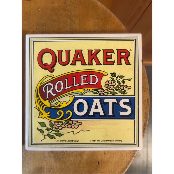 Vintage 1984 6” Quaker Oats Trivet/Tiles w Hanging Hardware (5789) - Picture 3 of 8